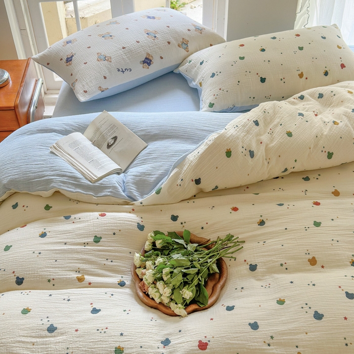 91家纺网 家纺一手货源 找家纺 木楌家居 2025新款A类全棉皱皱纱印花四件套 哈尼