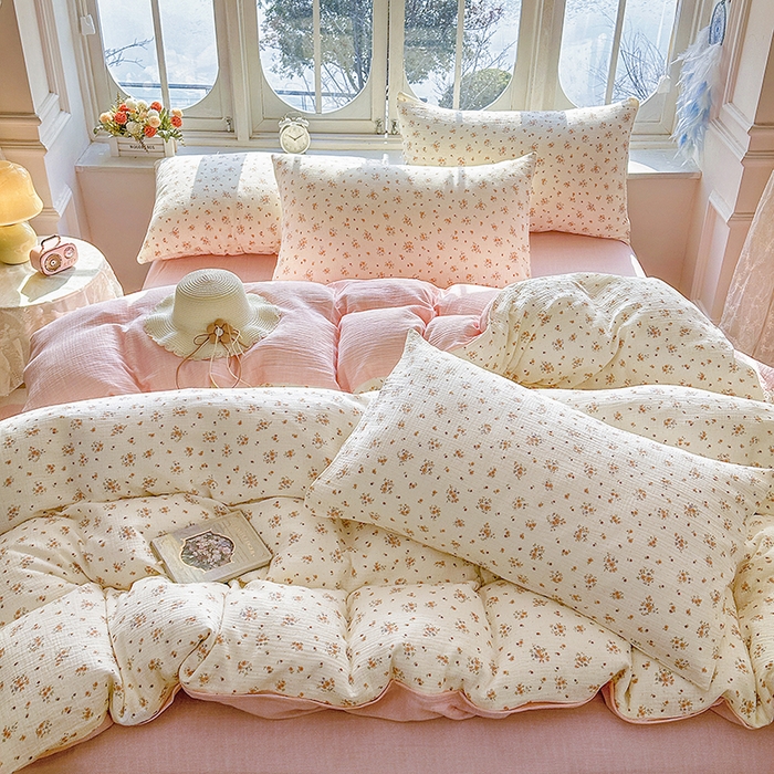 91家纺网 家纺一手货源 找家纺 木楌家居 2025新款A类全棉皱皱纱印花四件套 潇湘