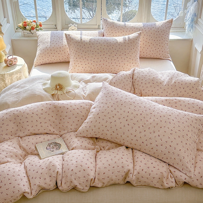 91家纺网 家纺一手货源 找家纺 木楌家居 2025新款A类全棉皱皱纱印花四件套 苏潼