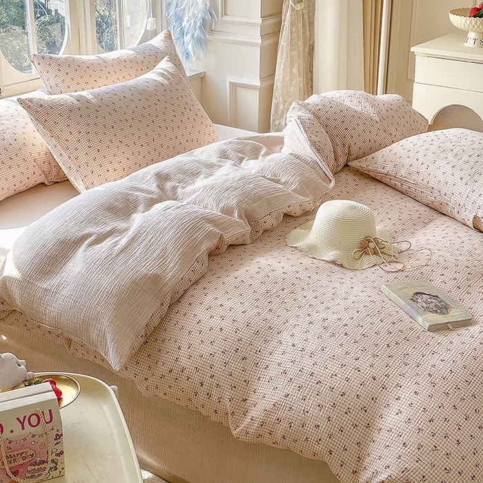 91家纺网 家纺一手货源 找家纺 木楌家居 2025新款A类全棉皱皱纱印花四件套 苏潼