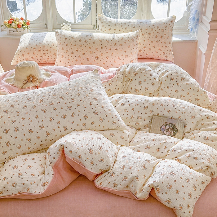 91家纺网 家纺一手货源 找家纺 木楌家居 2025新款A类全棉皱皱纱印花四件套 潇湘