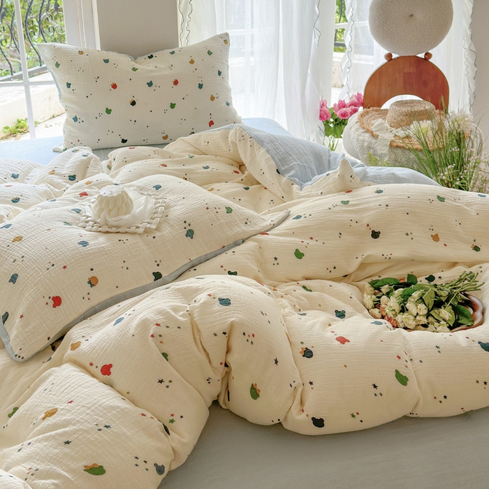 91家纺网 家纺一手货源 找家纺 木楌家居 2025新款A类全棉皱皱纱印花四件套 哈尼