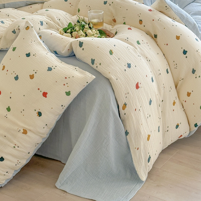 91家纺网 家纺一手货源 找家纺 木楌家居 2025新款A类全棉皱皱纱印花四件套 哈尼