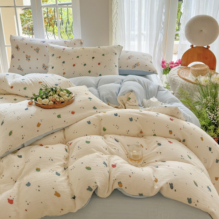 91家纺网 家纺一手货源 找家纺 木楌家居 2025新款A类全棉皱皱纱印花四件套 哈尼