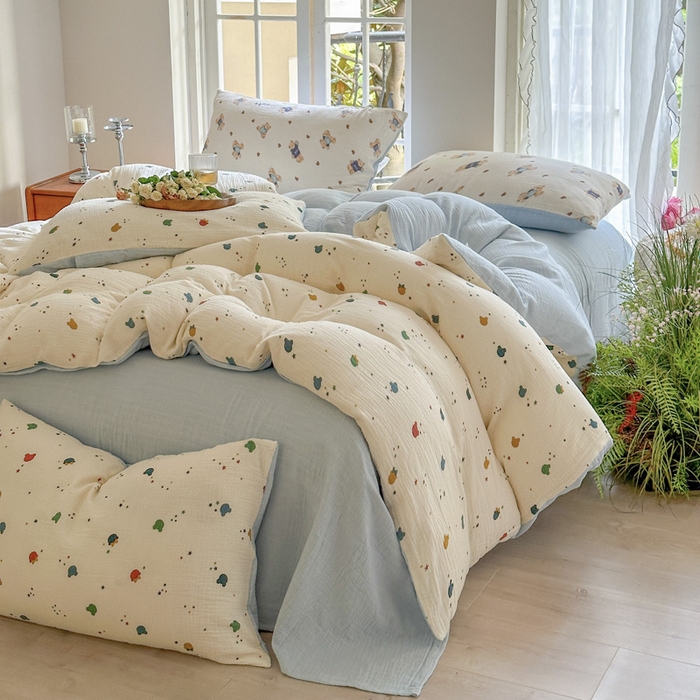 91家纺网 家纺一手货源 找家纺 木楌家居 2025新款A类全棉皱皱纱印花四件套 哈尼