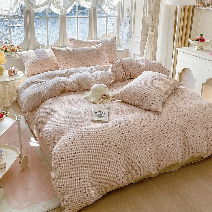 91家纺网 家纺一手货源 找家纺 木楌家居 2025新款A类全棉皱皱纱印花四件套 苏潼