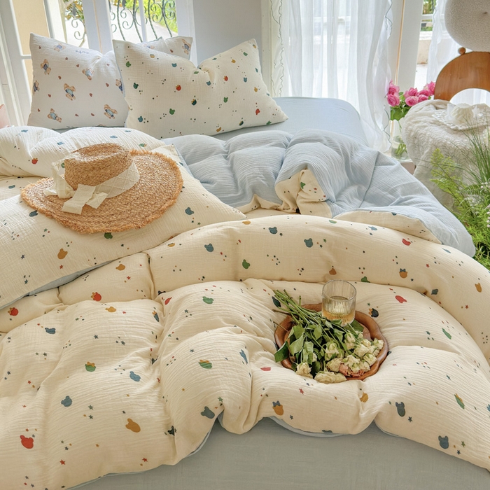 91家纺网 家纺一手货源 找家纺 木楌家居 2025新款A类全棉皱皱纱印花四件套 哈尼