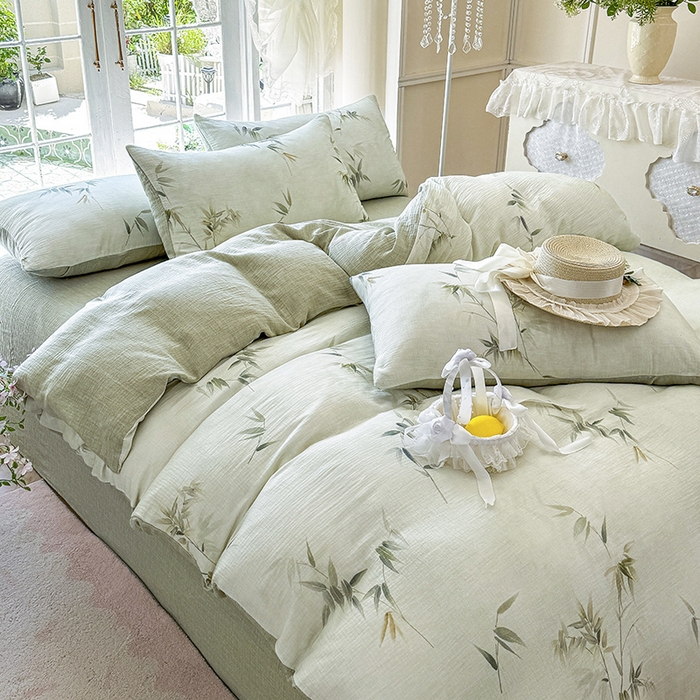 91家纺网 家纺一手货源 找家纺 （总）木楌家居 2025新款A类全棉皱皱纱印花四件套