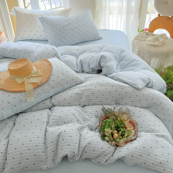 91家纺网 家纺一手货源 找家纺 木楌家居 2025新款A类全棉皱皱纱印花四件套 可心 兰