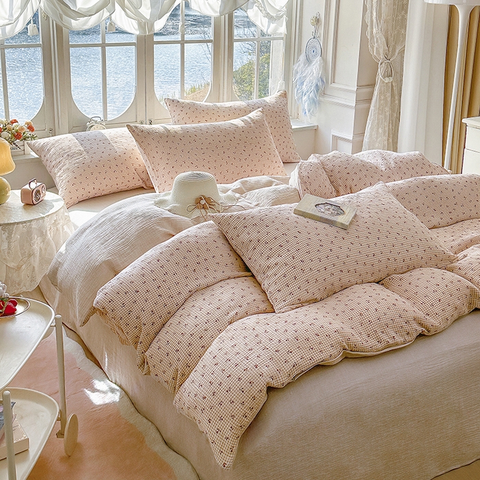 91家纺网 家纺一手货源 找家纺 木楌家居 2025新款A类全棉皱皱纱印花四件套 苏潼