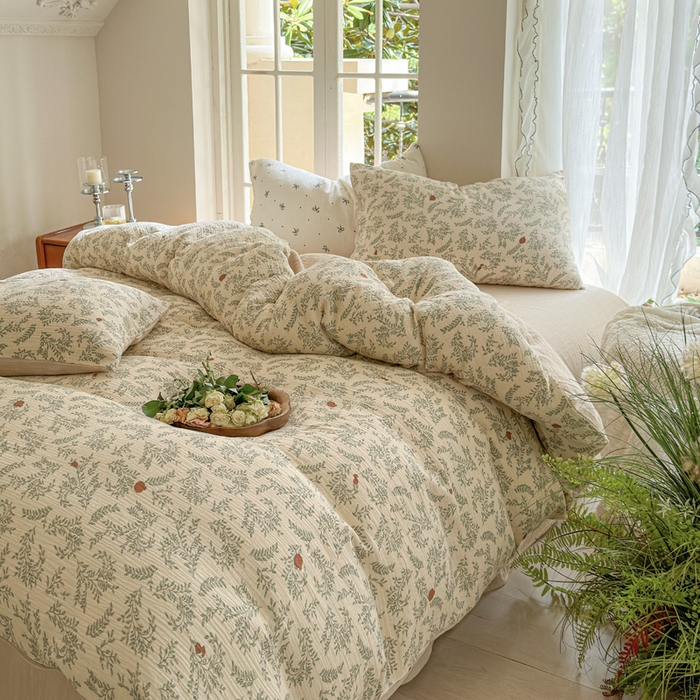 木楌家居 2025新款A类全棉皱皱纱印花四件套 木兰