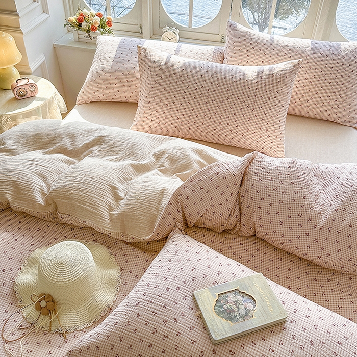 91家纺网 家纺一手货源 找家纺 木楌家居 2025新款A类全棉皱皱纱印花四件套 苏潼