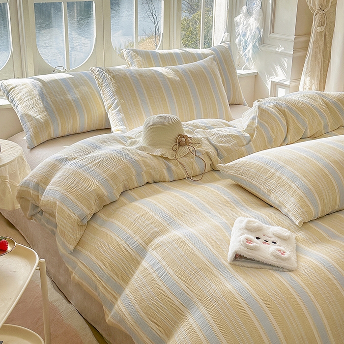 木楌家居 2025新款A类全棉皱皱纱印花四件套 时序 黄