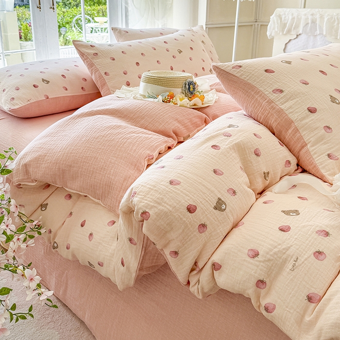 91家纺网 家纺一手货源 找家纺 （总）木楌家居 2025新款A类全棉皱皱纱印花四件套