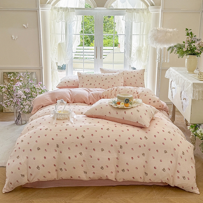 91家纺网 家纺一手货源 找家纺 （总）木楌家居 2025新款A类全棉皱皱纱印花四件套