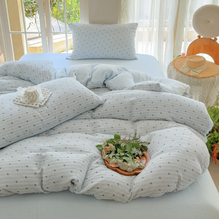 91家纺网 家纺一手货源 找家纺 木楌家居 2025新款A类全棉皱皱纱印花四件套 可心 兰