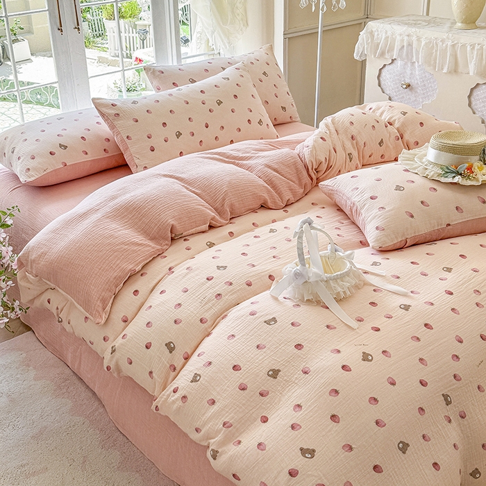 91家纺网 家纺一手货源 找家纺 （总）木楌家居 2025新款A类全棉皱皱纱印花四件套