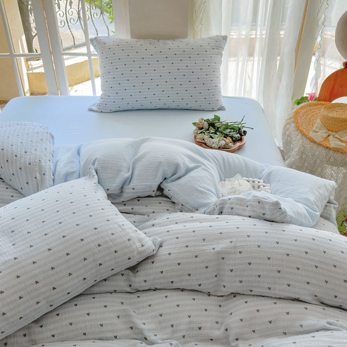 91家纺网 家纺一手货源 找家纺 木楌家居 2025新款A类全棉皱皱纱印花四件套 可心 兰