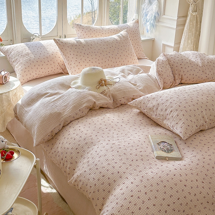 木楌家居 2025新款A类全棉皱皱纱印花四件套 苏潼