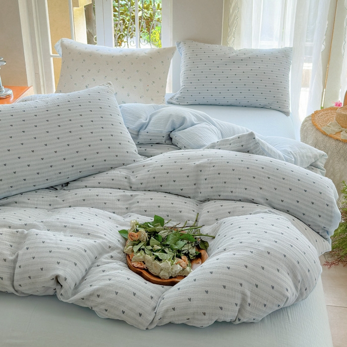 91家纺网 家纺一手货源 找家纺 木楌家居 2025新款A类全棉皱皱纱印花四件套 可心 兰