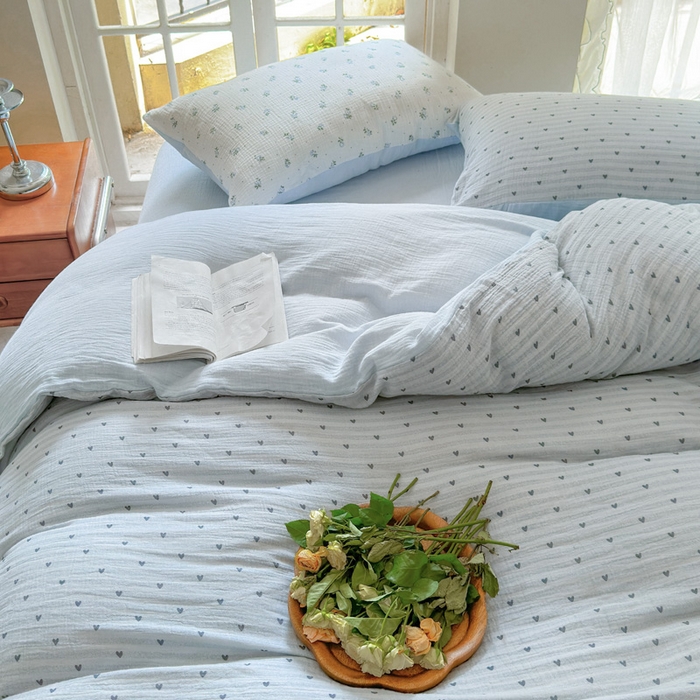 91家纺网 家纺一手货源 找家纺 木楌家居 2025新款A类全棉皱皱纱印花四件套 可心 兰