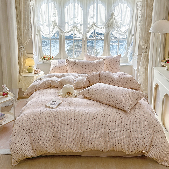 91家纺网 家纺一手货源 找家纺 木楌家居 2025新款A类全棉皱皱纱印花四件套 苏潼