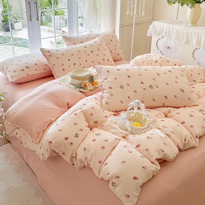 91家纺网 家纺一手货源 找家纺 （总）木楌家居 2025新款A类全棉皱皱纱印花四件套