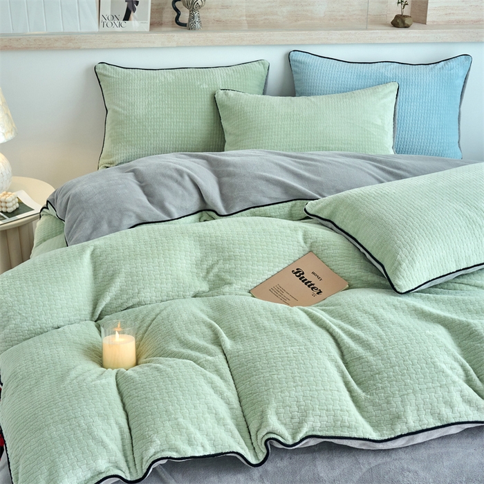 兰紫橙家纺 2025新款牛奶绒嵌边提花剪花四件套（含买家秀） 心链-清新绿