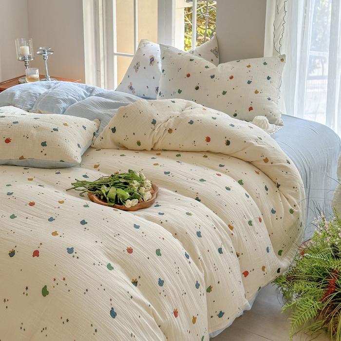 91家纺网 家纺一手货源 找家纺 （总）木楌家居 2025新款A类全棉皱皱纱印花四件套