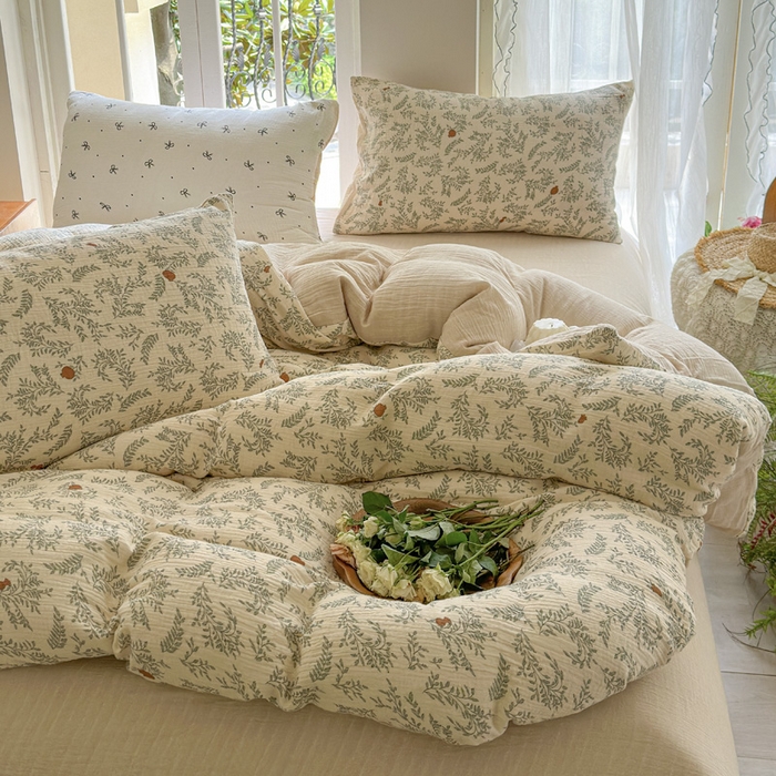 91家纺网 家纺一手货源 找家纺 木楌家居 2025新款A类全棉皱皱纱印花四件套 木兰