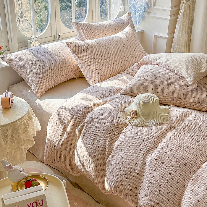 91家纺网 家纺一手货源 找家纺 木楌家居 2025新款A类全棉皱皱纱印花四件套 苏潼