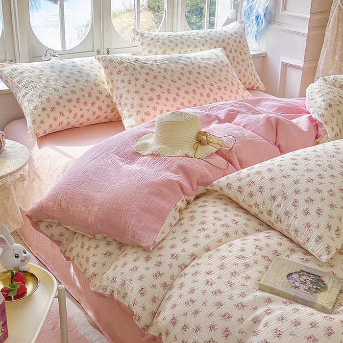 91家纺网 家纺一手货源 找家纺 （总）木楌家居 2025新款A类全棉皱皱纱印花四件套