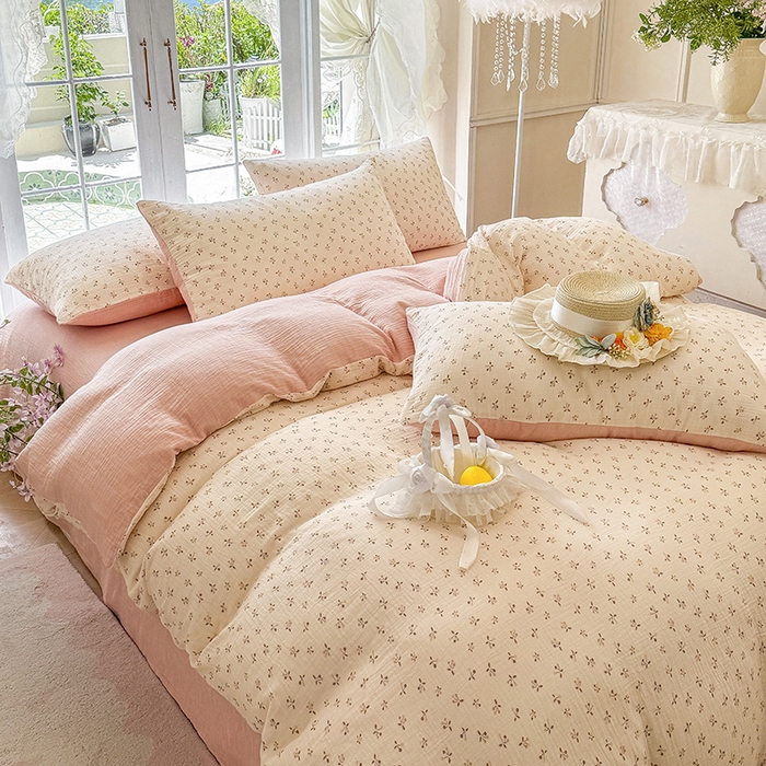 91家纺网 家纺一手货源 找家纺 （总）木楌家居 2025新款A类全棉皱皱纱印花四件套