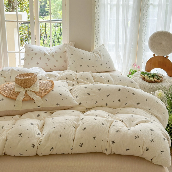 91家纺网 家纺一手货源 找家纺 木楌家居 2025新款A类全棉皱皱纱印花四件套 宁静