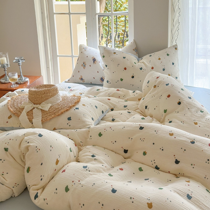 91家纺网 家纺一手货源 找家纺 木楌家居 2025新款A类全棉皱皱纱印花四件套 哈尼