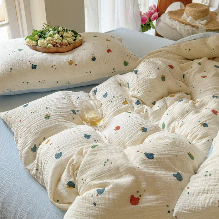 91家纺网 家纺一手货源 找家纺 木楌家居 2025新款A类全棉皱皱纱印花四件套 哈尼