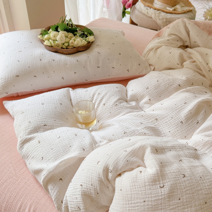 91家纺网 家纺一手货源 找家纺 木楌家居 2025新款A类全棉皱皱纱印花四件套 星月