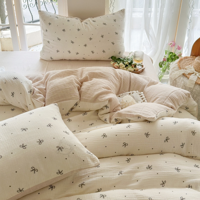 91家纺网 家纺一手货源 找家纺 木楌家居 2025新款A类全棉皱皱纱印花四件套 宁静