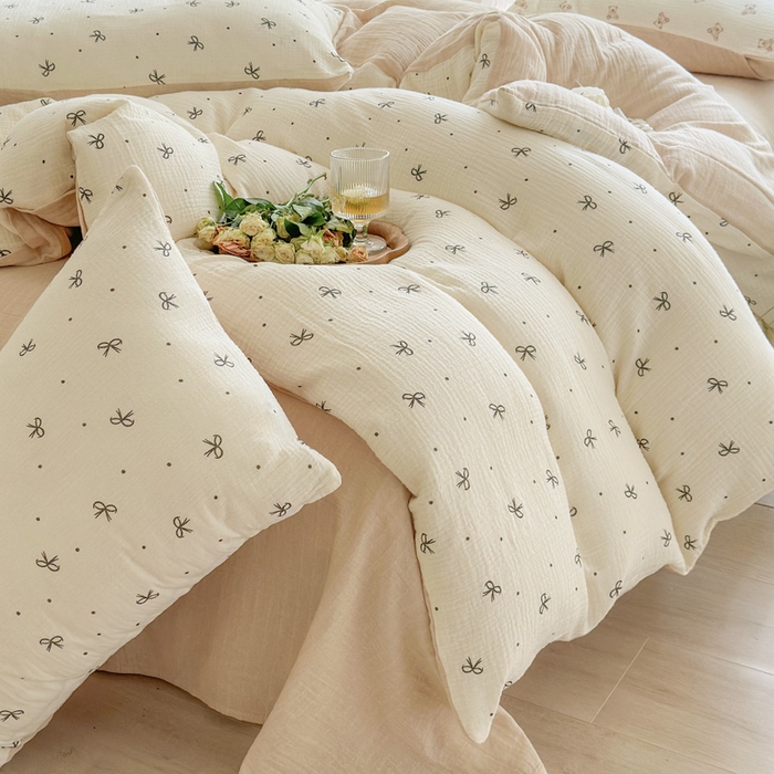 91家纺网 家纺一手货源 找家纺 木楌家居 2025新款A类全棉皱皱纱印花四件套 宁静