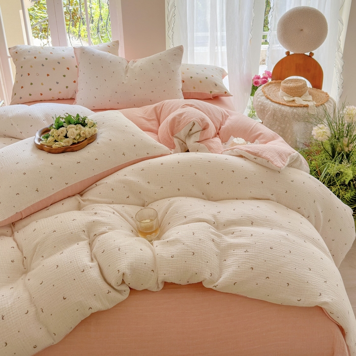 91家纺网 家纺一手货源 找家纺 木楌家居 2025新款A类全棉皱皱纱印花四件套 星月