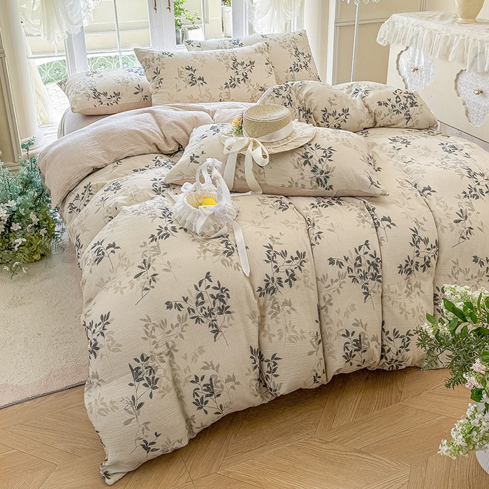 91家纺网 家纺一手货源 找家纺 木楌家居 2025新款A类全棉皱皱纱印花四件套 云梦泽