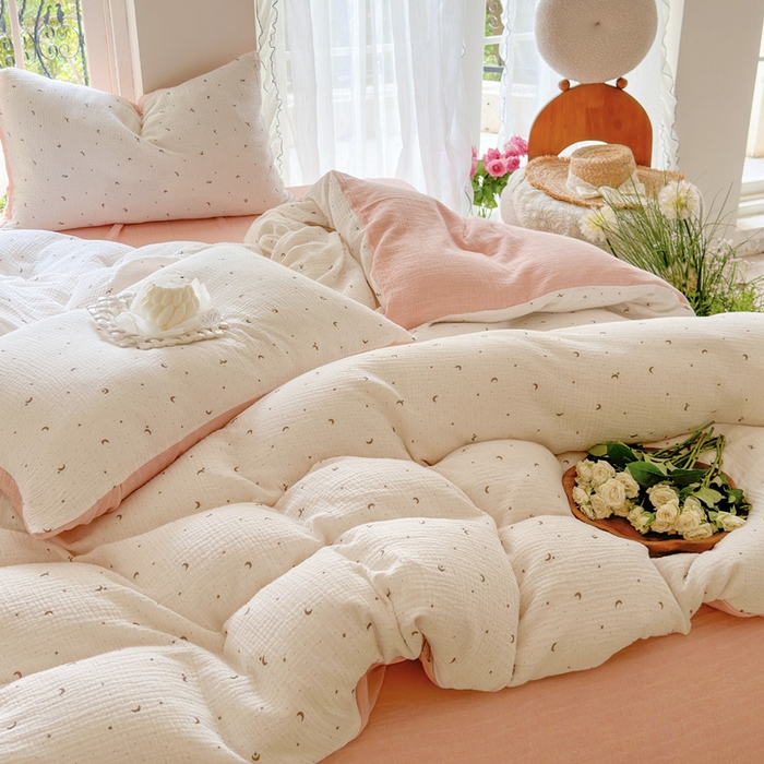 91家纺网 家纺一手货源 找家纺 木楌家居 2025新款A类全棉皱皱纱印花四件套 星月