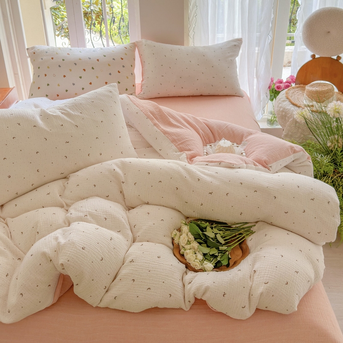 91家纺网 家纺一手货源 找家纺 木楌家居 2025新款A类全棉皱皱纱印花四件套 星月