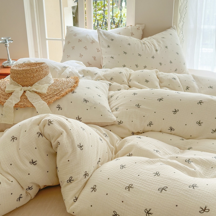 91家纺网 家纺一手货源 找家纺 木楌家居 2025新款A类全棉皱皱纱印花四件套 宁静