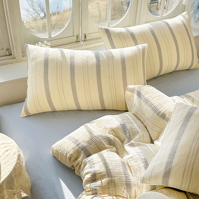 91家纺网 家纺一手货源 找家纺 木楌家居 2025新款A类全棉皱皱纱印花四件套 时序 桔蓝