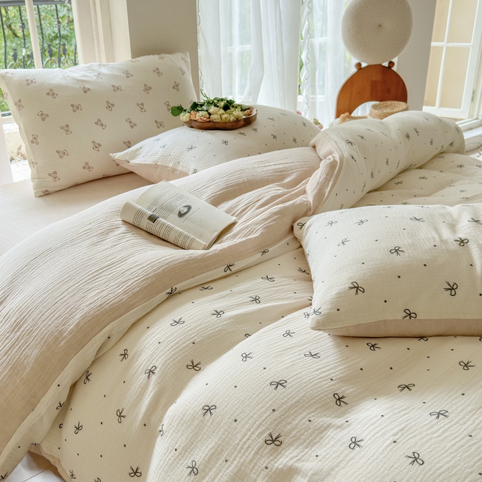 91家纺网 家纺一手货源 找家纺 木楌家居 2025新款A类全棉皱皱纱印花四件套 宁静