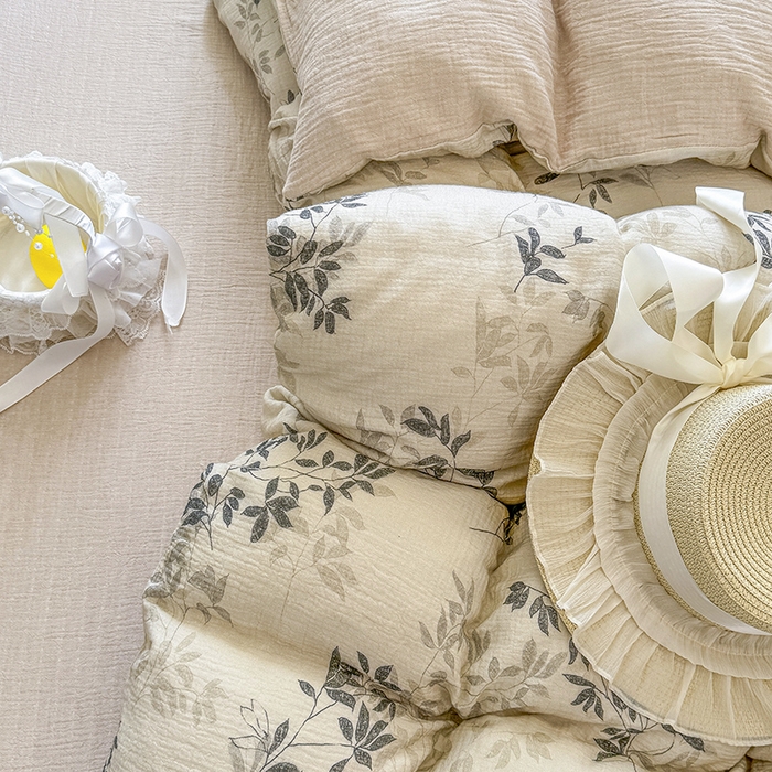 91家纺网 家纺一手货源 找家纺 木楌家居 2025新款A类全棉皱皱纱印花四件套 云梦泽