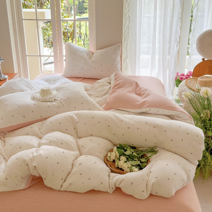 91家纺网 家纺一手货源 找家纺 木楌家居 2025新款A类全棉皱皱纱印花四件套 星月