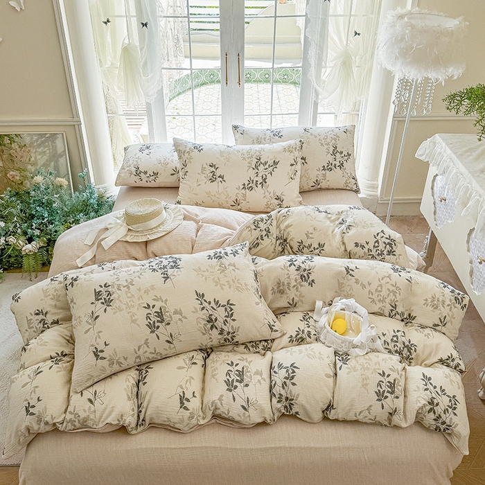 91家纺网 家纺一手货源 找家纺 木楌家居 2025新款A类全棉皱皱纱印花四件套 云梦泽