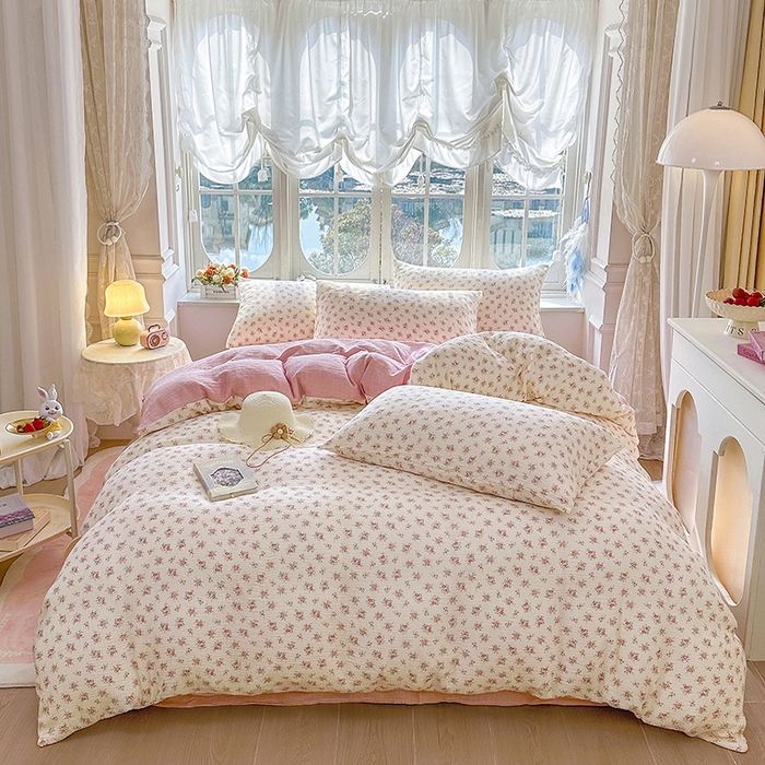 91家纺网 家纺一手货源 找家纺 木楌家居 2025新款A类全棉皱皱纱印花四件套 悠然